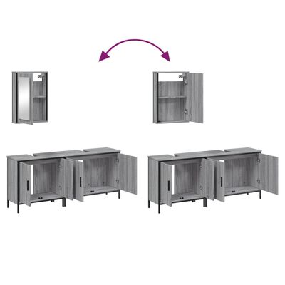  Assembly diagram showing two configurations of the vanity units; arrows indicate swap between units.