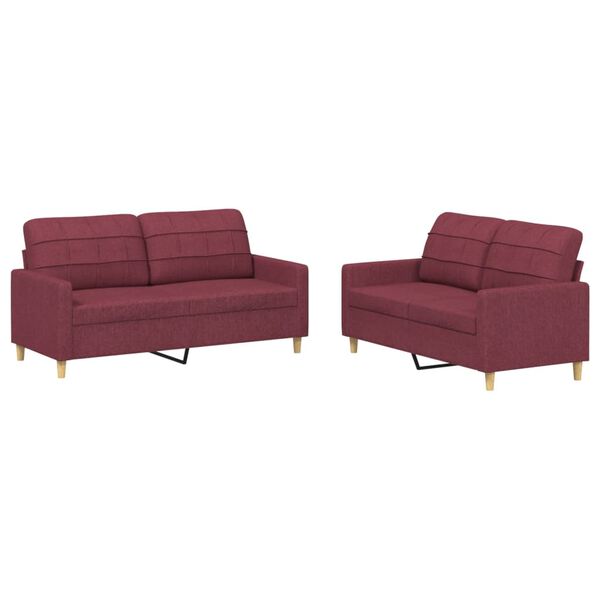 vidaXL Sofa Set Wine Red 100% polyester fabric, metal frame, plywood Small