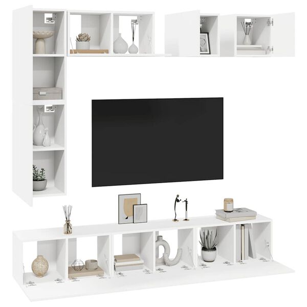 vidaXL 8 Piece TV Stand Set White Engineered Wood