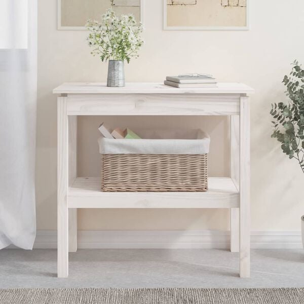 vidaXL Console Table White Solid Pinewood Medium Storage Console Table