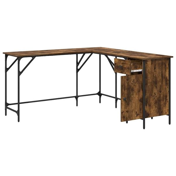vidaXL Desk Smoked Oak Engineered Wood Medium Adjustable Feet Desk