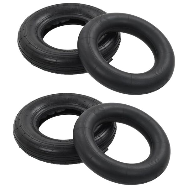 vidaXL Tire And Inner Tube Black Rubber 3.50-8 4PR