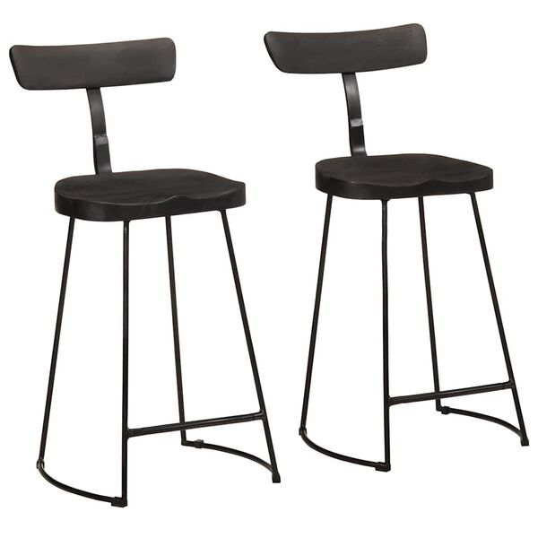 vidaXL Bar Stool Set of 2 Black Solid mango wood, iron Standard