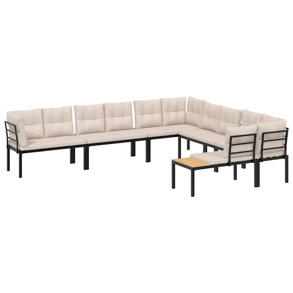 vidaXL Garden Sofa Set Black, Taupe Powder-coated steel, polyester Large