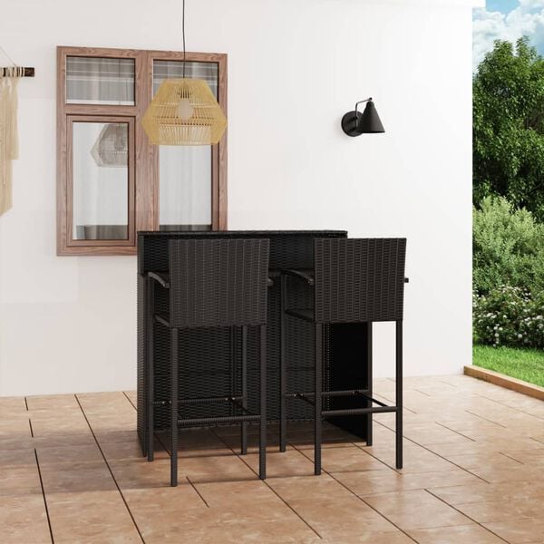 vidaXL Garden Bar Set Black PE rattan, powder-coated steel Medium