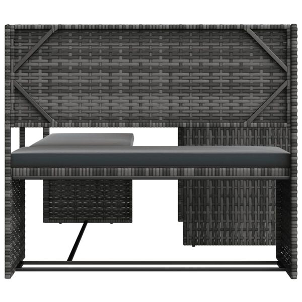vidaXL Garden Sofa Grey PE Rattan, Powder-Coated Steel L-Shaped Foldable