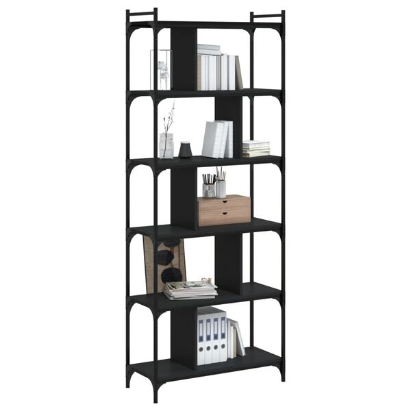 vidaXL Bookcase Black Engineered wood, metal Tall Adjustable Feet