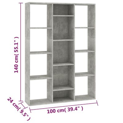 vidaXL Room Divider/Book Cabinet Concrete Gray 39.3"x9.4"x55.1" Chipboard