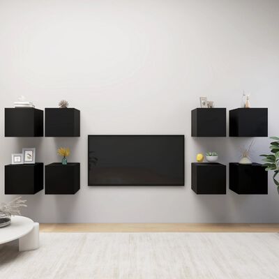 vidaXL Wall Mounted TV Stands 8 Pcs Black 12"x11.8"x11.8"