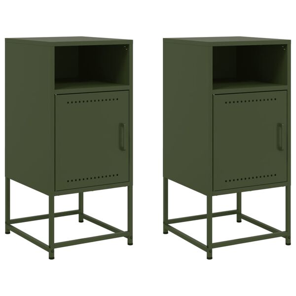 vidaXL Bedside Cabinet Set of 2 Olive Green Steel Medium
