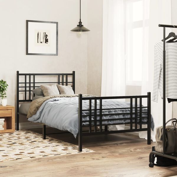 vidaXL Bed Frame Black Steel Twin Bed Frame Rectangular Traditional