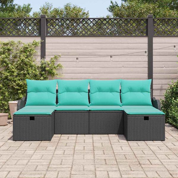 vidaXL Garden Sofa Set with Cushion 6 pcs Black Poly Rattan