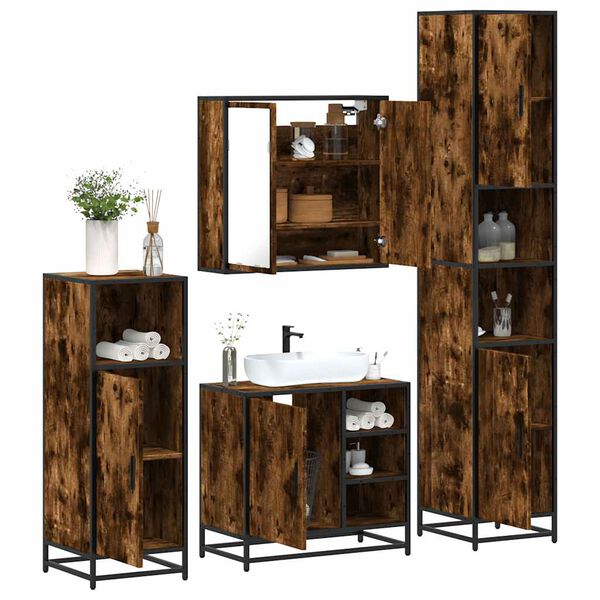 vidaXL Bathroom Furniture Set Smoked Oak Engineered wood Medium
