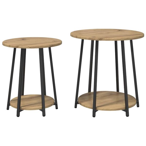 vidaXL Side Table Set 2 pcs Artisan Oak and Black 50 x 50 x 51 cm