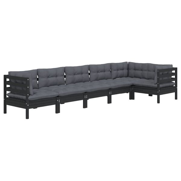 vidaXL Garden Lounge Set Black, Anthracite Solid Pinewood, 100% Polyester