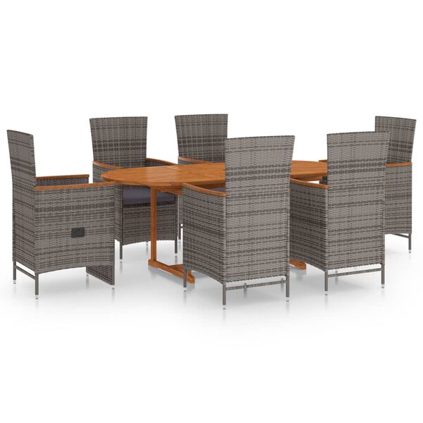 vidaXL Dining Set Grey Solid acacia wood, PE rattan, powder-coated steel