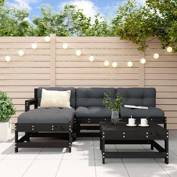 vidaXL Garden Lounge Set Black Solid pine wood, Oxford fabric, PP cotton