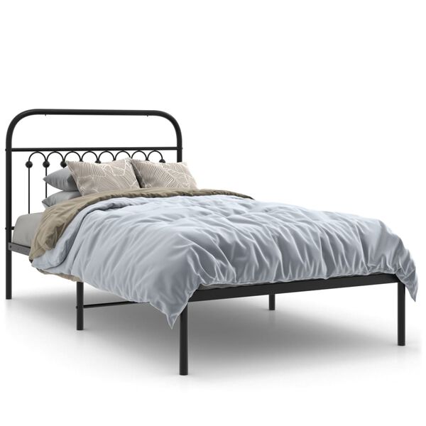 vidaXL Bed Frame Black Steel Twin Bed Frame Rectangular Traditional