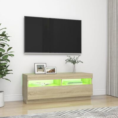 vidaXL TV Stand with LED Lights Sonoma Oak 39.4"x13.8"x15.7"