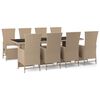 vidaXL 9 Piece Patio Dining Set with Cushions Beige Poly Rattan