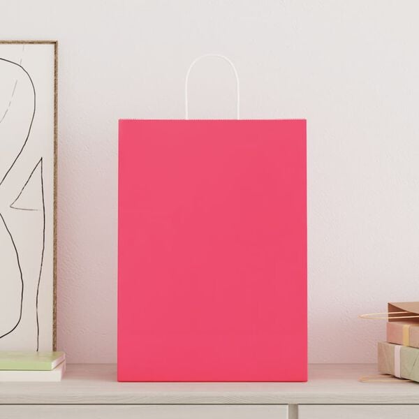 vidaXL Paper Bags 50 pcs with Handles Pink 32x17x44 cm