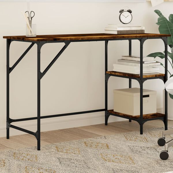 vidaXL Desk Smoked oak Engineered wood, metal Medium Adjustable Feet