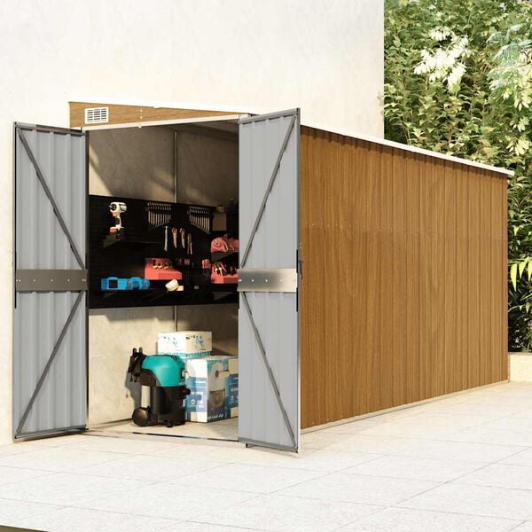 vidaXL Garden Shed Wood Look Brown Galvanized steel Large Garden Shed