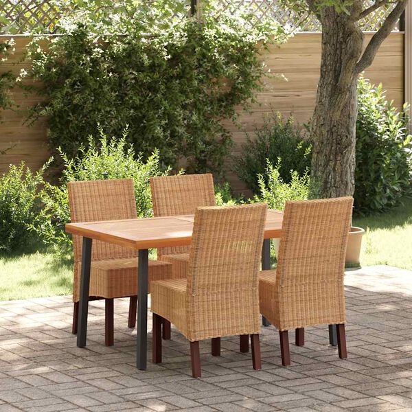 vidaXL Dining Chair Set of 4 Brown Solid mango wood and real rattan