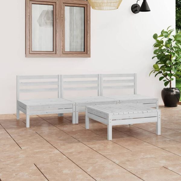 vidaXL Garden Lounge Set White Solid pinewood Modular Garden Lounge Set