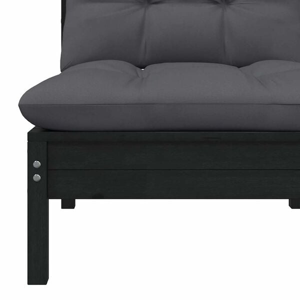 vidaXL Garden Middle Sofa Black, Anthracite Solid pine wood, 100% polyester