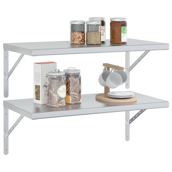 vidaXL Wall Shelf Silver Stainless Steel 29.5 in x 15.7 in Wall mounting