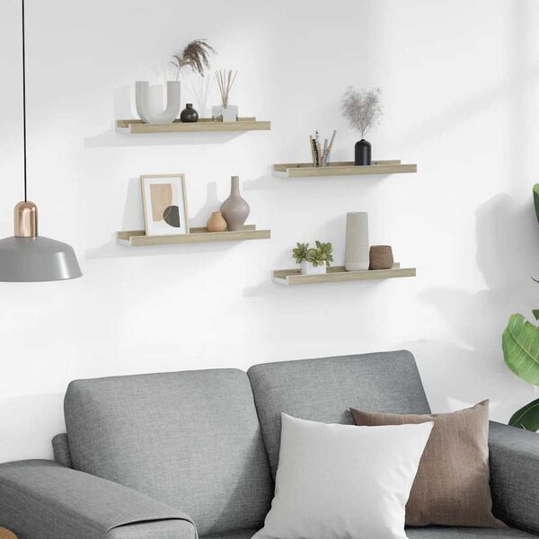 vidaXL Wall Shelf Set of 4 White MDF 15.7x3.5x1.2 in Wall mounting