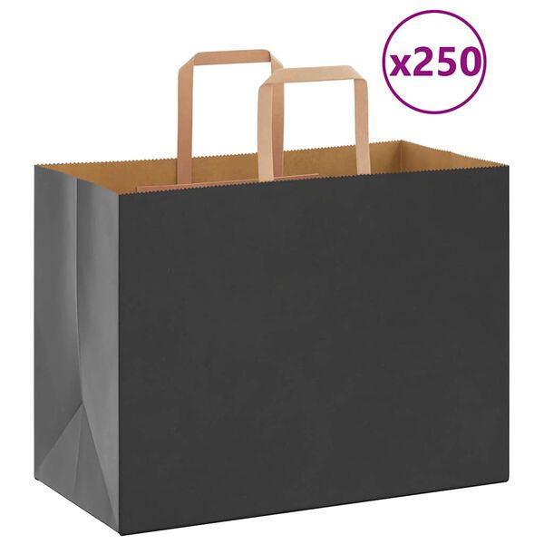 vidaXL Paper Bags 250 pcs with Handles Black 32x17x25 cm