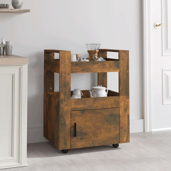 vidaXL Kitchen Trolley Smoked Oak 23.6x17.7x31.5" Engineered Wood