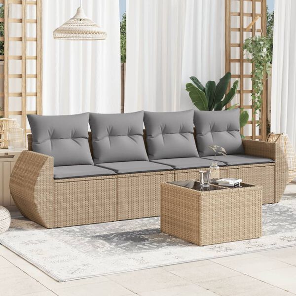 vidaXL Garden Sofa Set Beige PE rattan Large Modular Garden Sofa Set