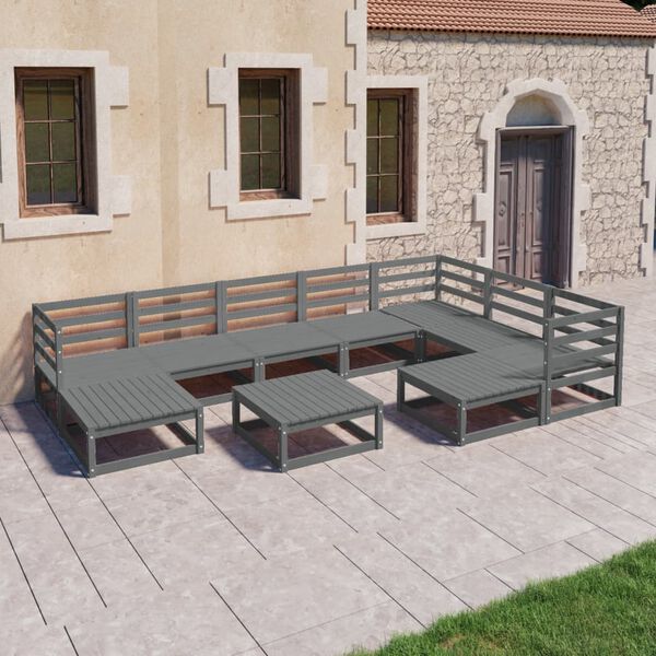 vidaXL Garden Lounge Set Grey Solid Pinewood Medium Durable