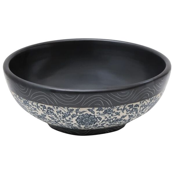 vidaXL Countertop Basin Black and Blue Round Φ16.1x5.5" Ceramic