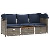 vidaXL Patio Sofa Grey PE Rattan 3-Seater Retractable Canopy