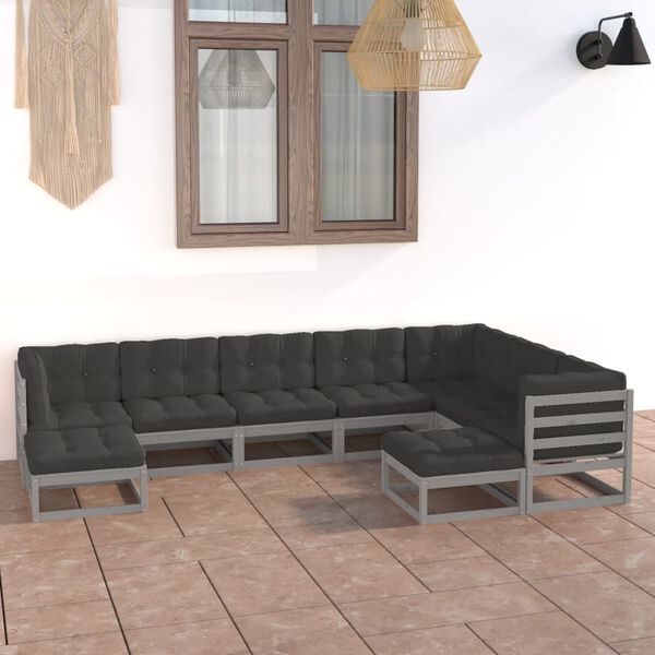 vidaXL Garden Lounge Set Grey Solid Pinewood, Polyester Large Modular