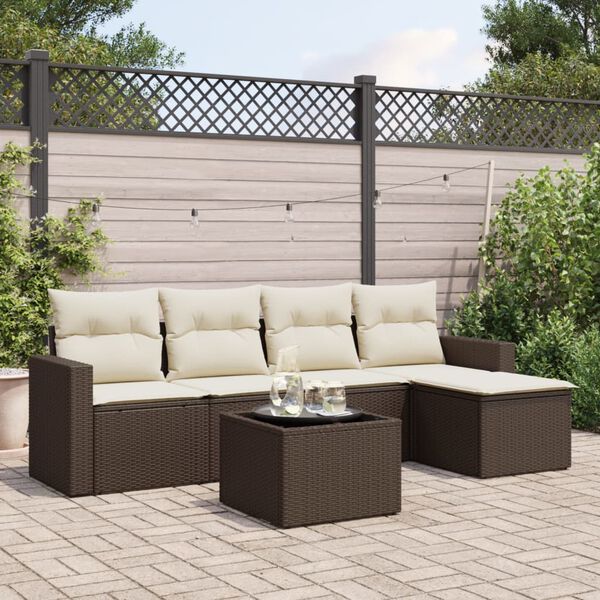 vidaXL Garden Sofa Set Brown PE rattan, Powder-coated steel, Tempered glass