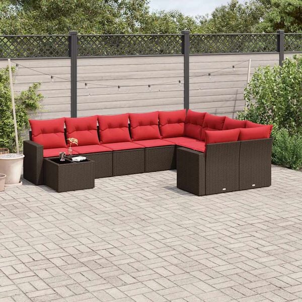 vidaXL 10 Piece Patio Sofa Set with Cushions Brown Poly Rattan (US only)