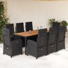 vidaXL 9 Piece Patio Dining Set with Cushions Black Poly Rattan