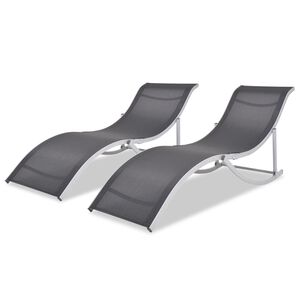 vidaXL Sunlounger Set of 2 Black and Grey Textilene fabric, Aluminum, Iron