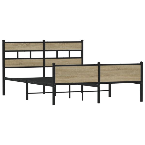 vidaXL Bed Frame Sonoma Oak Steel, Engineered Wood Double