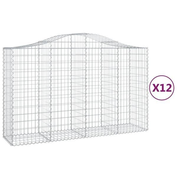 vidaXL Gabion Basket Set of 12 Silver Galvanized iron Large