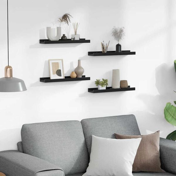 vidaXL Wall Shelf Set of 4 Black MDF Medium Wall mounting Wall Shelf