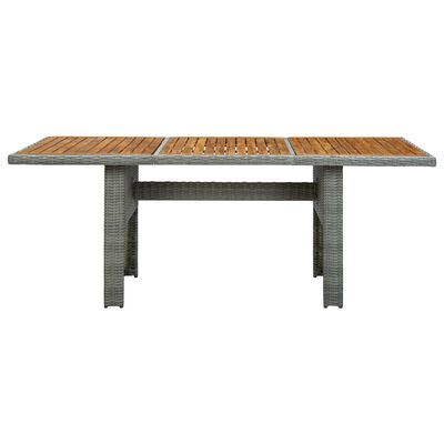 vidaXL Patio Table Light Gray Poly Rattan and Solid Acacia Wood