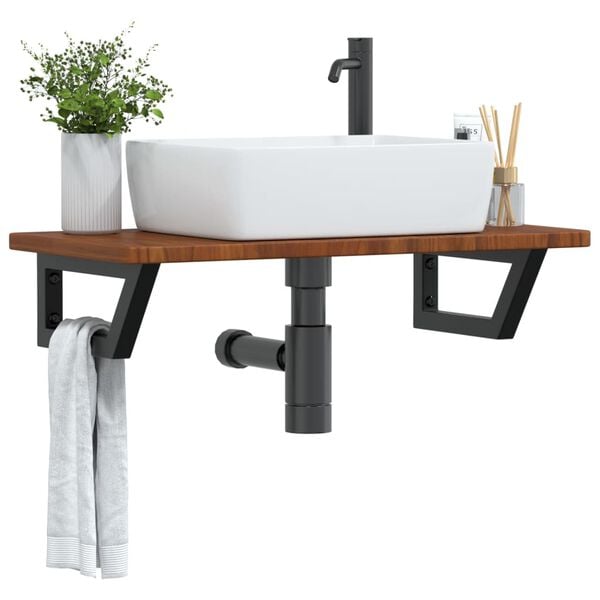 vidaXL Basin Shelf Wall Mounted Steel and Solid Wood Oak