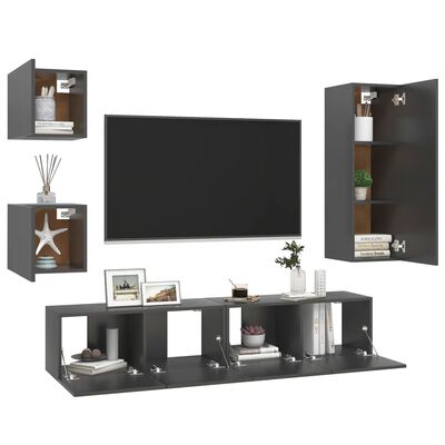 vidaXL 5 Piece TV Cabinet Set Gray Chipboard