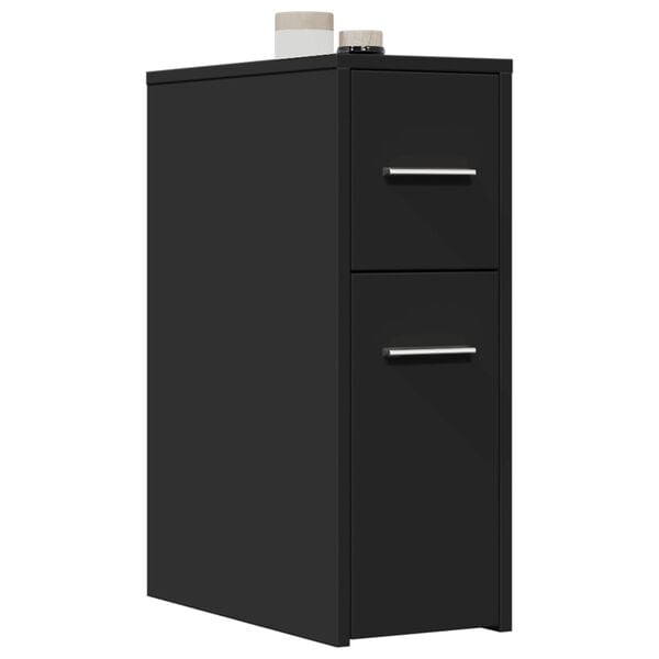 vidaXL Narrow Bathroom Cupboard Black Engineered wood Slim Rollable